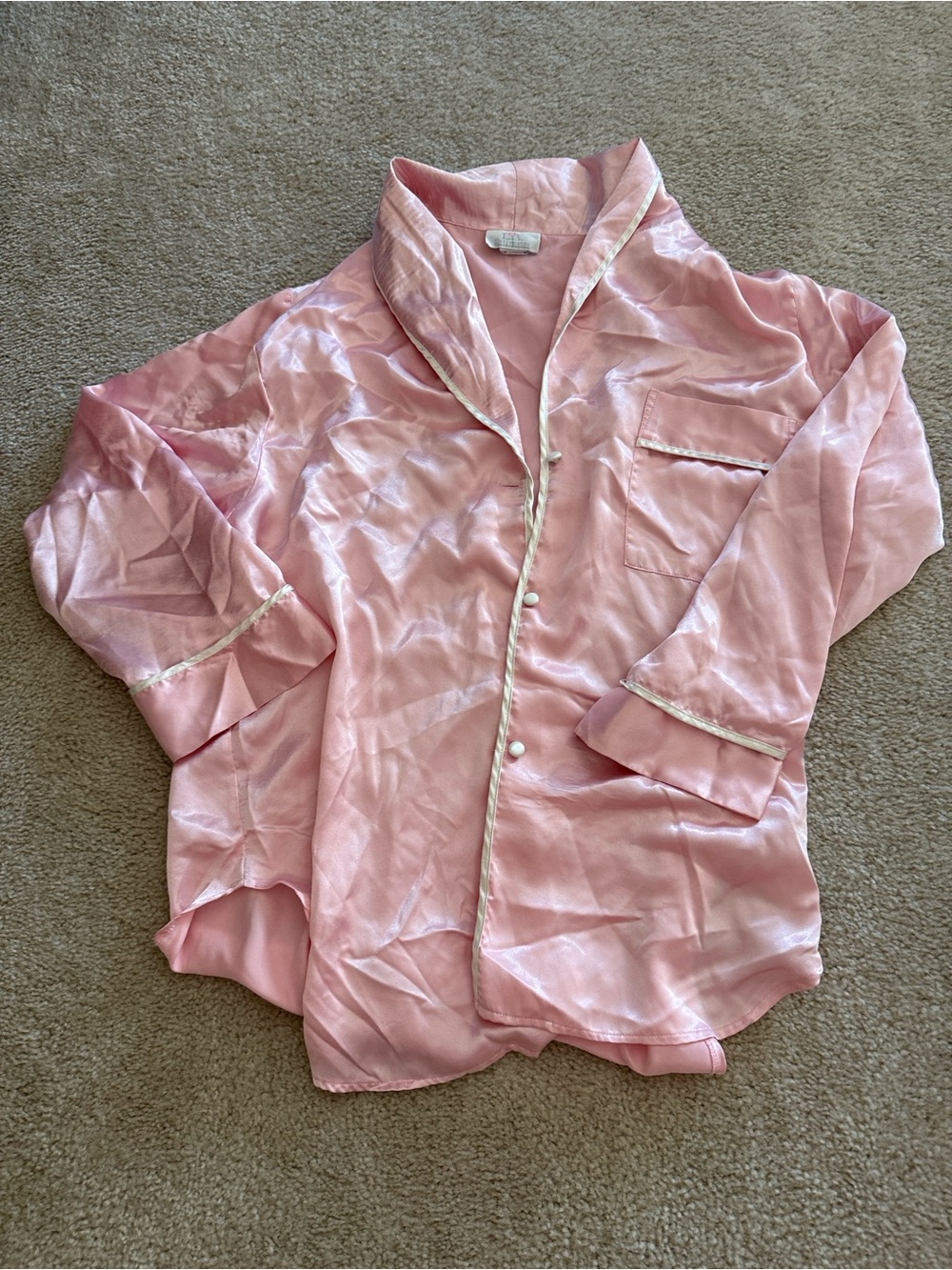 Pink Satin Button-Up Pajama Top LA intimates vintage